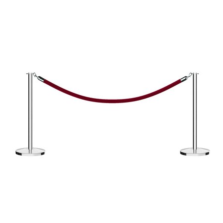 MONTOUR LINE Stanchion Post and Rope Kit Pol.Steel, 2 Flat Top 1 Maroon Rope C-Kit-2-PS-FL-1-PVR-MN-PS